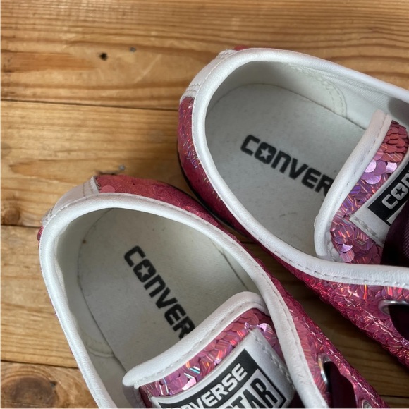 CONVERSE All Star Trainers Size UK 4 Womens Pink Sequin Glitter Lace Up Shoes - Picture 11 of 13